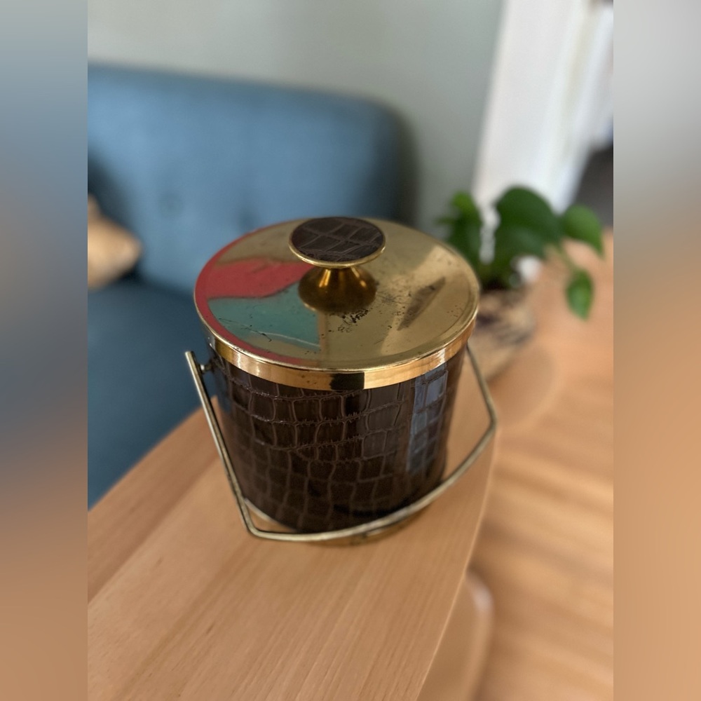 True Vintage Barware Leather & Brass ice bucket bar accessory drinks holiday - Picture 9 of 10